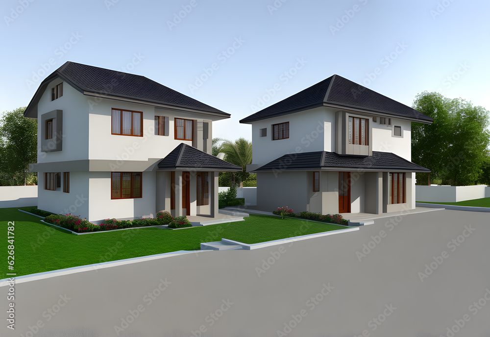 Realistic minimalist modern house 3d illustration display. Mock-up house. Multi-storey house Realistic minimalist modern house 3d illustration display. Mock-up house. Multi-storey house