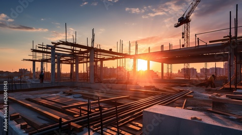 construction site at sunset with generative ai