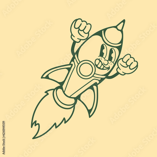 Vintage character design of rocket