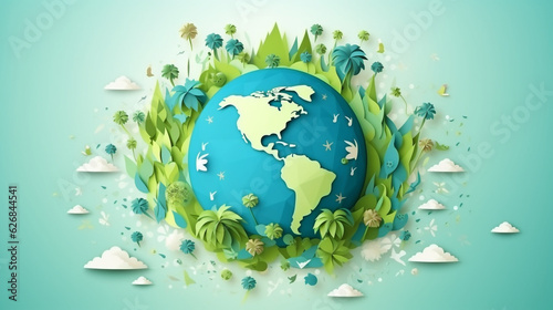 Vector concept of eco and world ozone day paper cut style