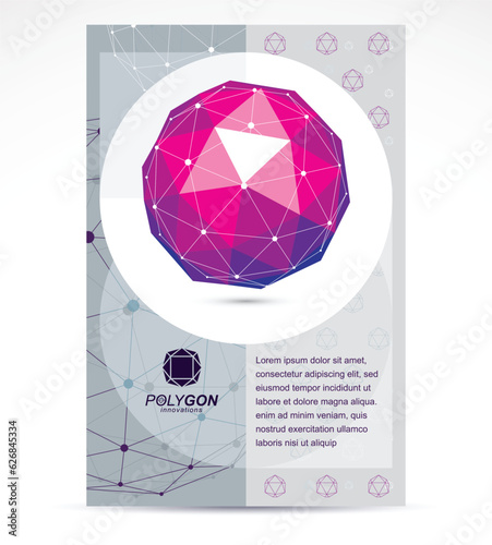 Digital technologies company advertising flyer. Abstract vector 3d geometric colorful low poly object.