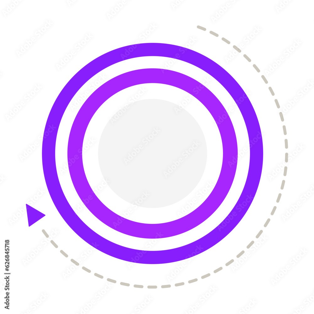 Purple circles and arrow brochure element design. Recurring process. Vector illustration with empty copy space for text. Editable shape for poster decoration. Creative and customizable frame Purple circles and arrow brochure element design. Recurring process. Vector illustration with empty copy space for text. Editable shape for poster decoration. Creative and customizable frame