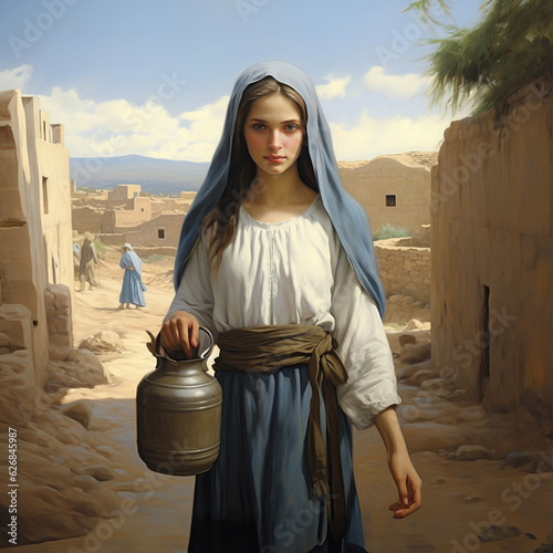 Virgin Mary as young Palestinian girl carrying water (ID: 626845987)