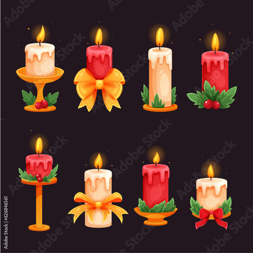 Christmas candles set, vector illustration, cartoon candles for holiday, for design