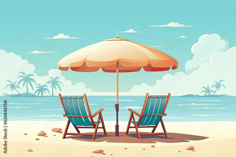 umbrella on paradise beach summer vacation illustration Generative AI