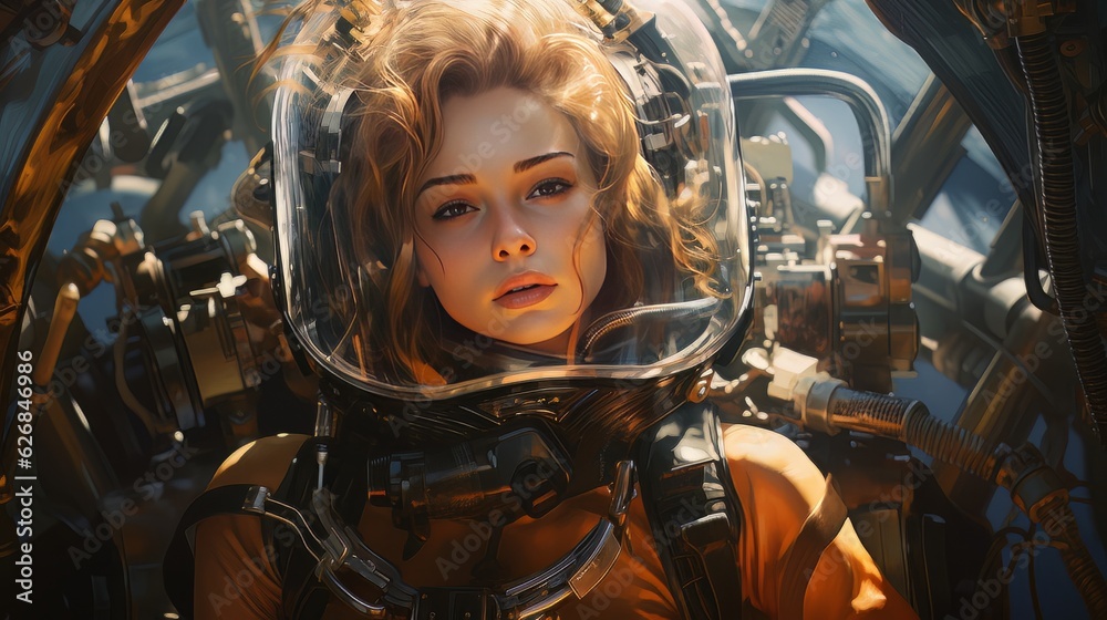 Digital art portrait of beautiful girl in space suit AI