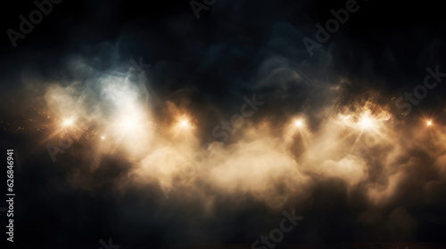 Stampa su tela Stage light with colored spotlights and smoke