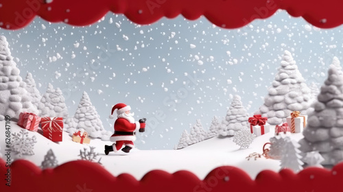 Santa's Winter Banner: An enchanting winter banner with Santa Claus, snowflakes, and gifts, offering blank space for your text or design. AI Generative © Mr. Bolota