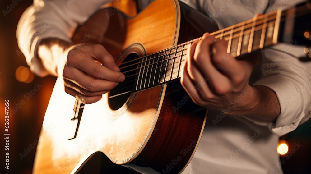 Fototapeta premium close up of hands playing classic guitar.