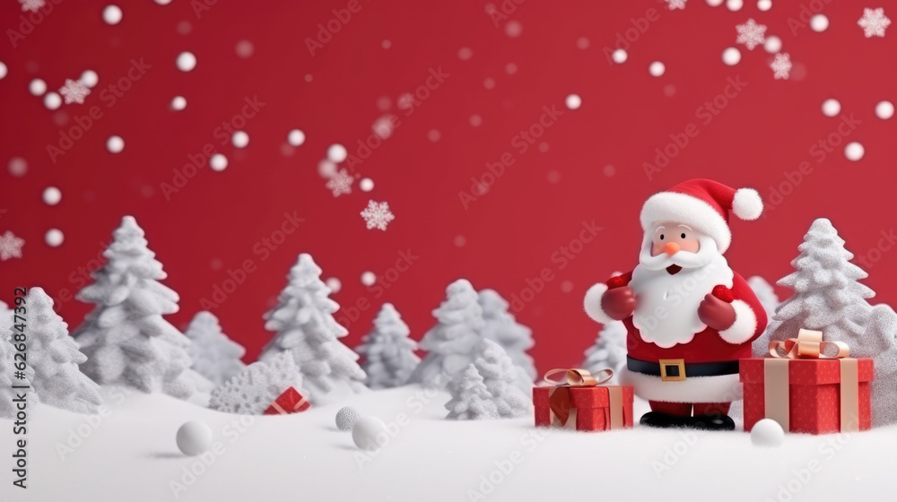 Santa's Winter Banner: An enchanting red and white winter banner with Santa Claus, snowflakes, and gifts, offering blank space for your text or design. AI Generative Santa's Winter Banner: An enchanting red and white winter banner with Santa Claus, snowflakes, and gifts, offering blank space for your text or design. AI Generative