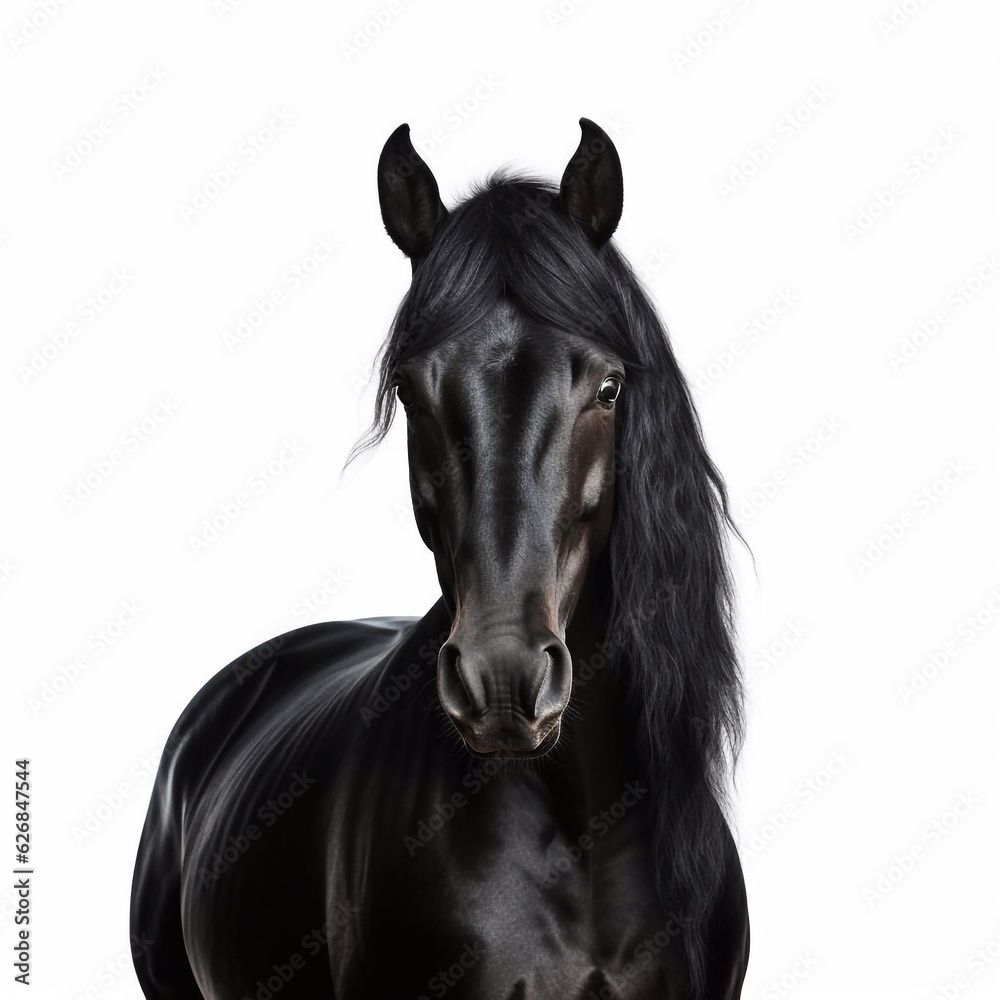 Fototapeta premium Beautiful big beast horse looking forward is shown in full length, Ai generated