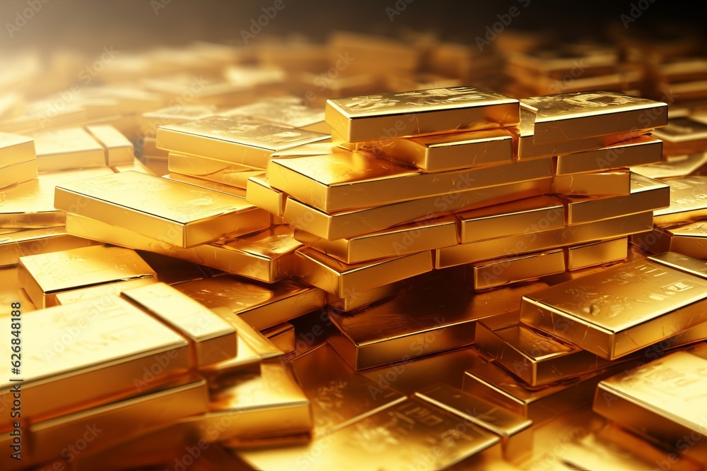 Stacked of gold bars piling up. Stacked of gold bars piling up.