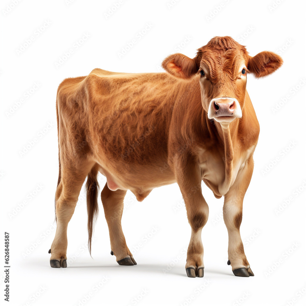 Beautiful big beast cow looking forward is shown in full length, Ai generated