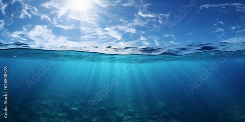 Serene underwater world with sun-kissed ocean surface, Generative AI © avrezn