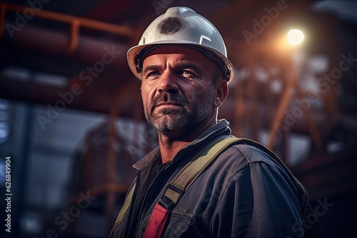 Portrait of a Photogenic Supervisor - A Professional Engineer in the Construction Industry, Working on a Factory Floor. Generative AI