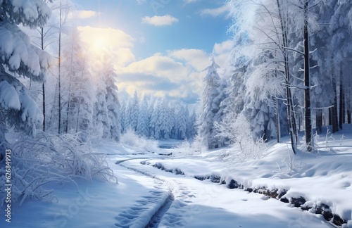 winter landscape with river generative AI © awalcreative