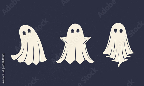 Funny Ghost characters set. Design element for logo, emblem, label, poster. Vector illustration