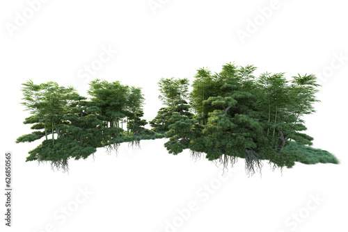 Green landscape isolated on transparent background. 3d rendering - illustration