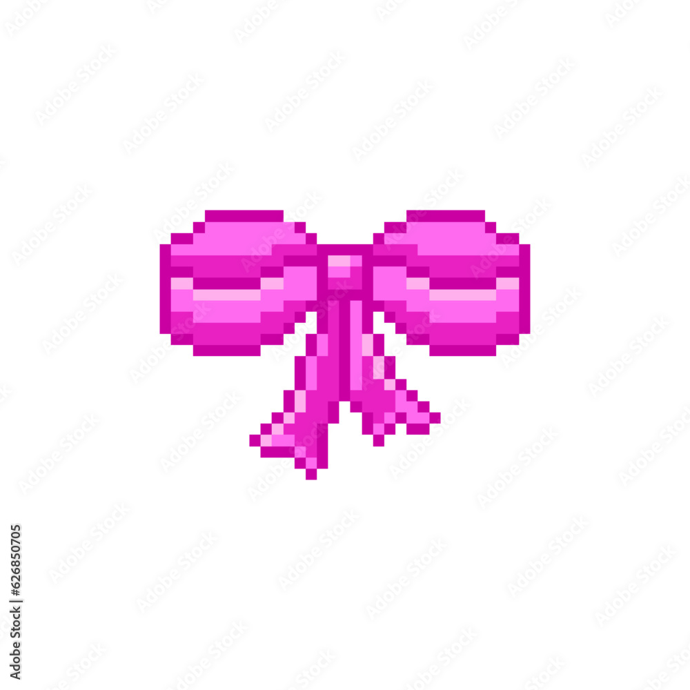 Fototapeta premium Pixel art 8-bit pink bow . Retro digital game assets. Vintage video game.