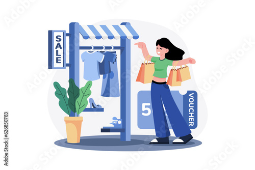 The customer takes advantage of a discount program to purchase clothes at a discounted price.