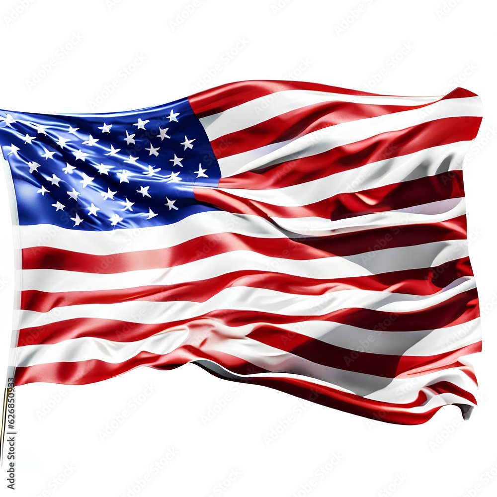 Fototapeta premium American flag waving in the wind isolated on a white background Generative AI