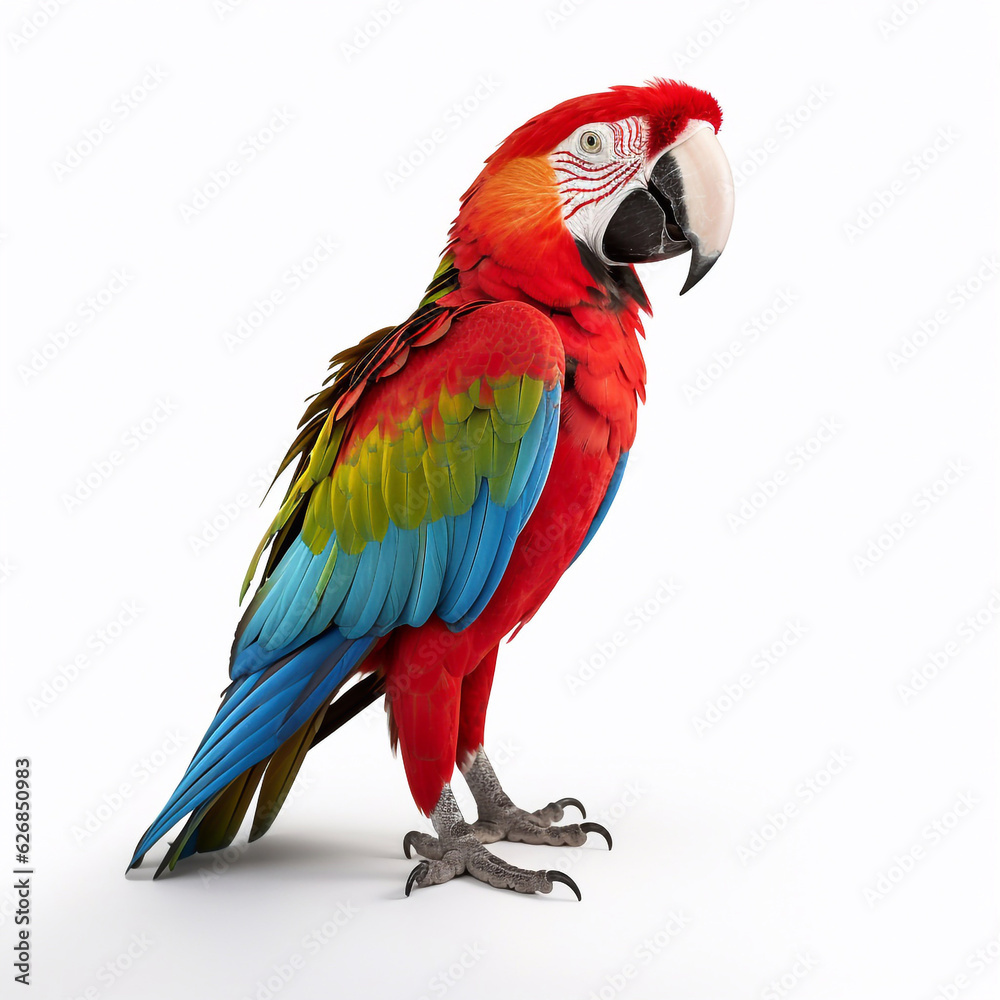 Beautiful big wild parrot looking forward is shown in full length, Ai generated