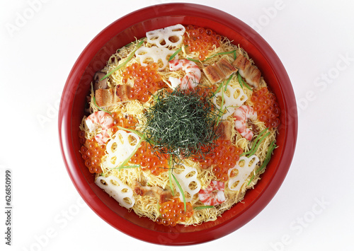 Картината върху платно Ikura gohan on White background with clipping path