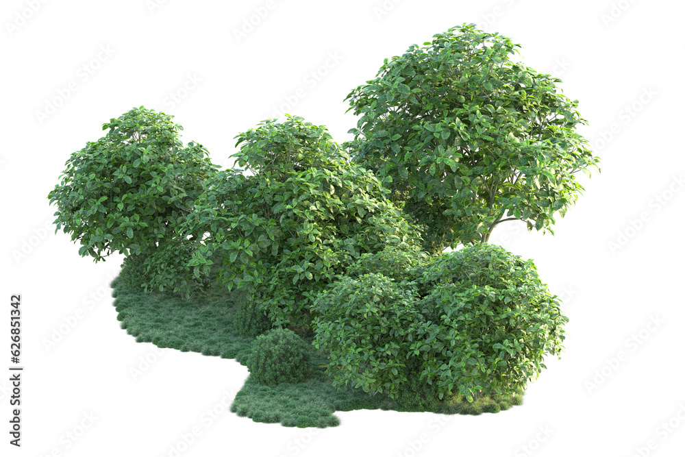 Green landscape isolated on transparent background. 3d rendering - illustration