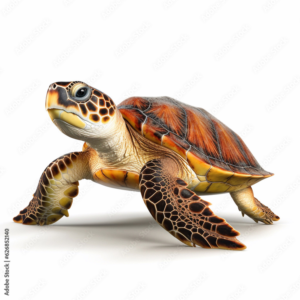 Obraz premium Beautiful big wild turtle looking forward is shown in full length, Ai generated