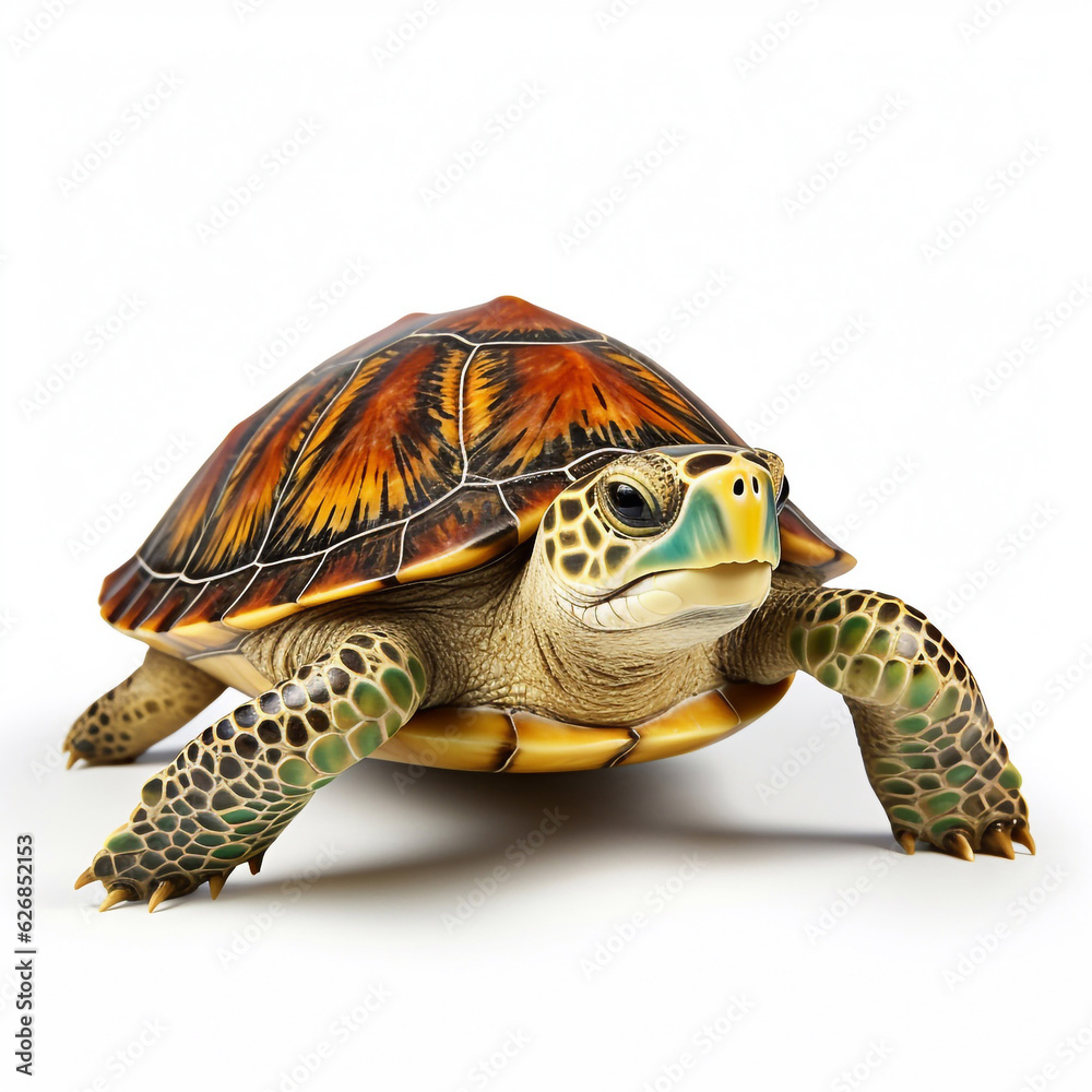 Obraz premium Beautiful big wild turtle looking forward is shown in full length, Ai generated