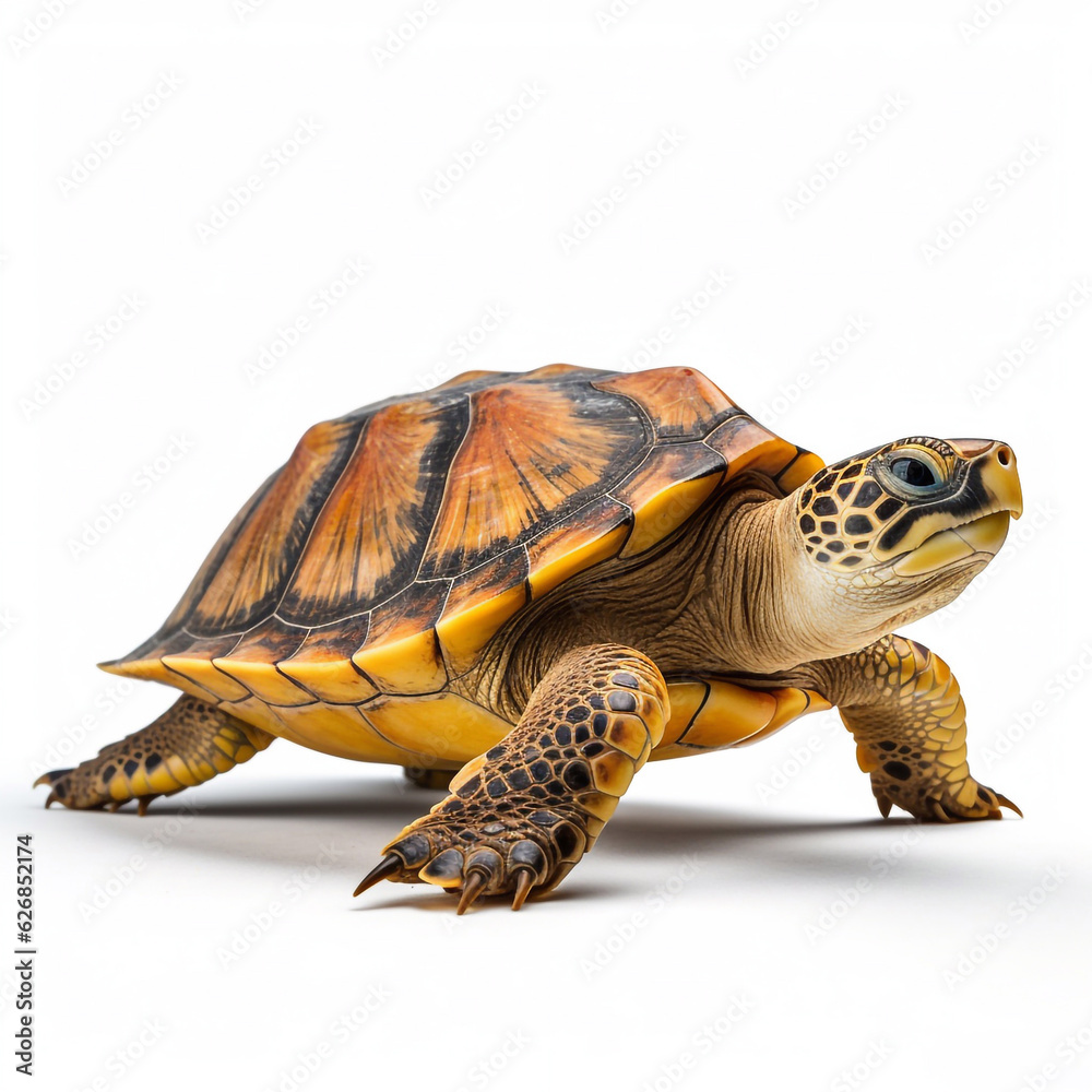 Fototapeta premium Beautiful big wild turtle looking forward is shown in full length, Ai generated