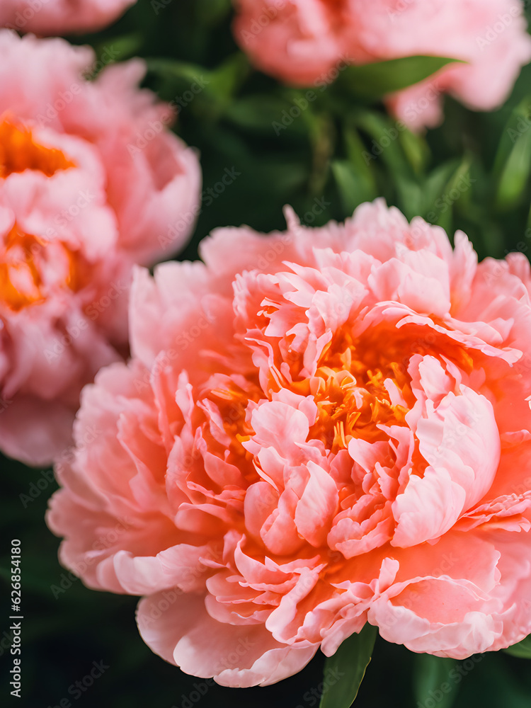 Generative AI peony pink blossom in close-up Generative AI peony pink blossom in close-up