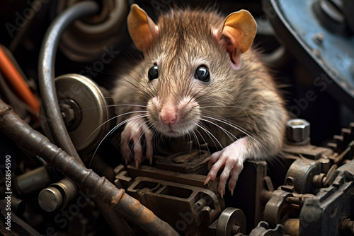Rat rodent inside car engine photo