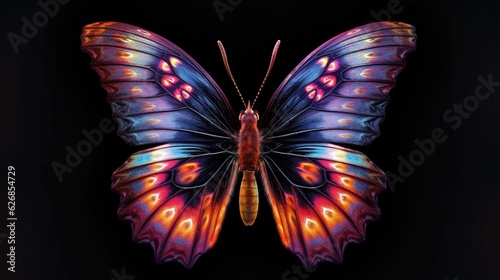 A beautiful butterfly isolated on a black background. Butterfly. Generative Ai