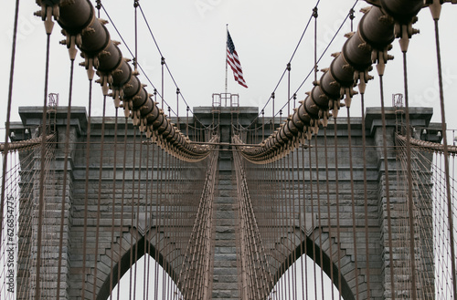 United States flag on top of the Brooklyn bridge, New York, Brooklyn, 2023