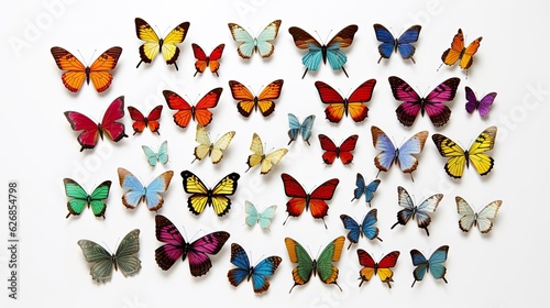 Beautiful colorful bright multicolored tropical butterflies isolated on white background. Butterfly. Generative Ai