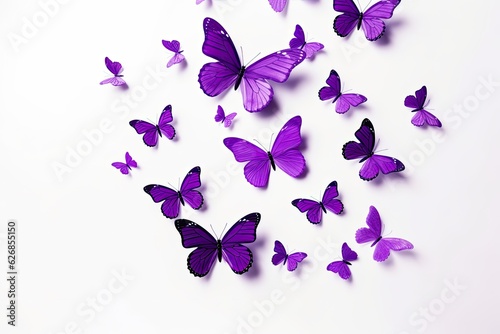 Soaring purple butterflies isolated on white background. Butterfly. Generative Ai