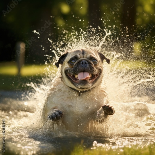 dog playing in water © PoYu