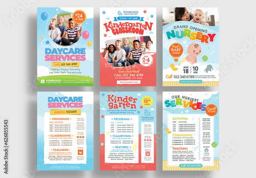Kindergarten Daycare Children School Flyer Poster Layout Set