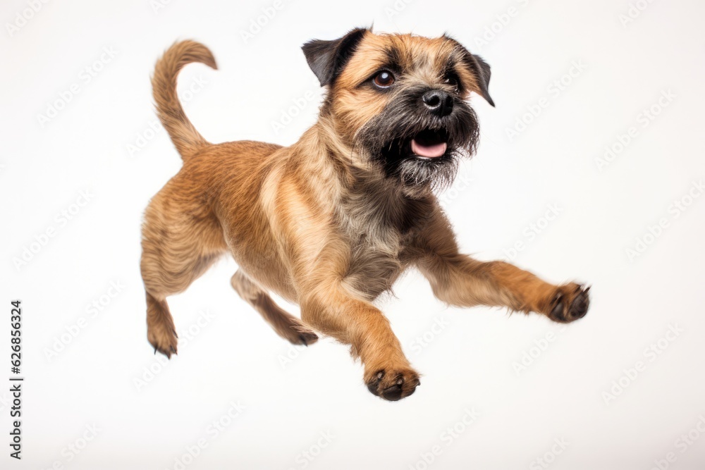 Jumping Moment, Border Terrier Dog On White Background. Jumping Moment,Border Terrier,Dogs,White Background,Breed Traits,Personality,Care And Training,Health. 