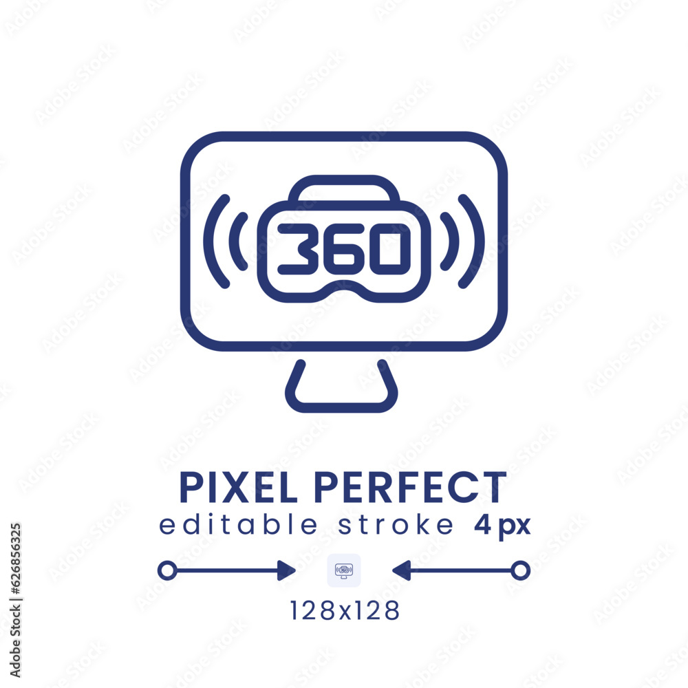 VR live streaming linear desktop icon. Virtual reality. Interactive content. Pixel perfect 128x128, outline 4px. GUI, UX design. Isolated user interface element for website. Editable stroke VR live streaming linear desktop icon. Virtual reality. Interactive content. Pixel perfect 128x128, outline 4px. GUI, UX design. Isolated user interface element for website. Editable stroke