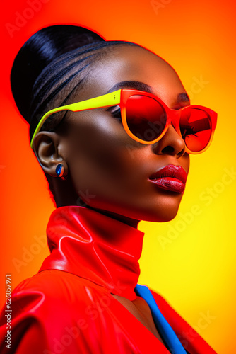 Autumn fashion outfit of a young beautiful attractive girl, stylish and modern dressing in autumn rainy days. Yellow colors and bright shades. Illustration. Generative AI.