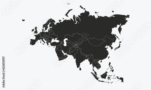 High detailed Eurasia map isolated on a white background. Europe, Asia background. Map of Eurasia. Vector illustration photo