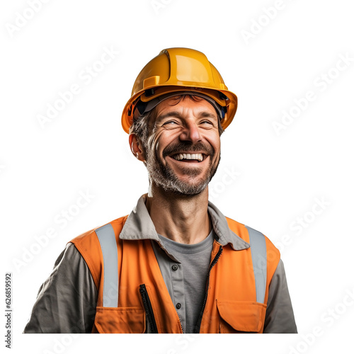 Supervisor engineer smiling happily because of the completed work on white background