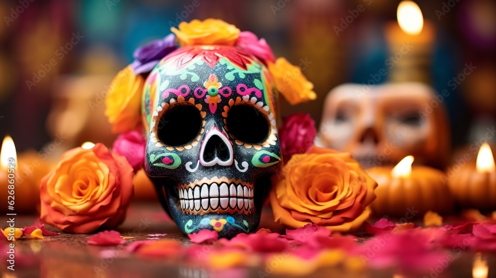 Sugar Skull (Calavera) to celebrate Mexico's Day of the Dead (Dia de Los Muertos), Generative AI Sugar Skull (Calavera) to celebrate Mexico's Day of the Dead (Dia de Los Muertos), Generative AI