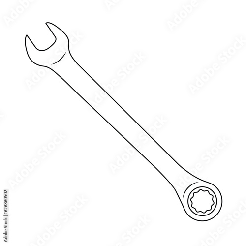 Ratchet and Spanner Outline Icon Illustration on White Background