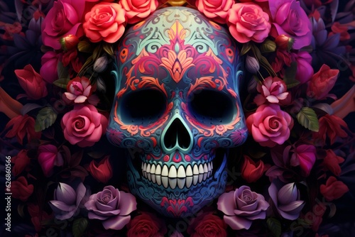Vibrant symbols of Mexican Day of Dead concept, Generative AI
