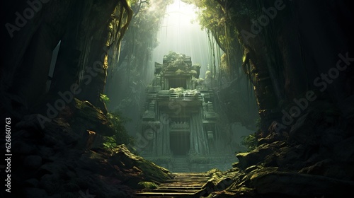 Ancient ruined temple in the jungle  Generative AI