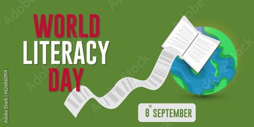 World literacy day September 8 background for a world and book typography design vector illustration.