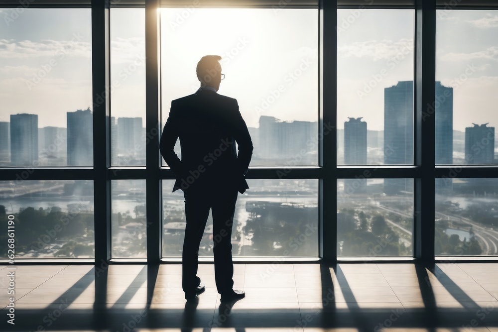 Back View of the Businessman in His Office Looking out of the Window Back View of the Businessman in His Office Looking out of the Window